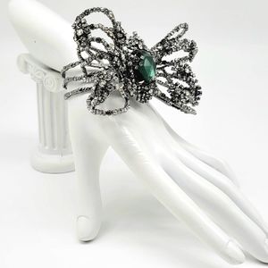 Alexis Bittar Punk Royale Green Quartz and Diamond Swarovski Crystal Bow Cuff